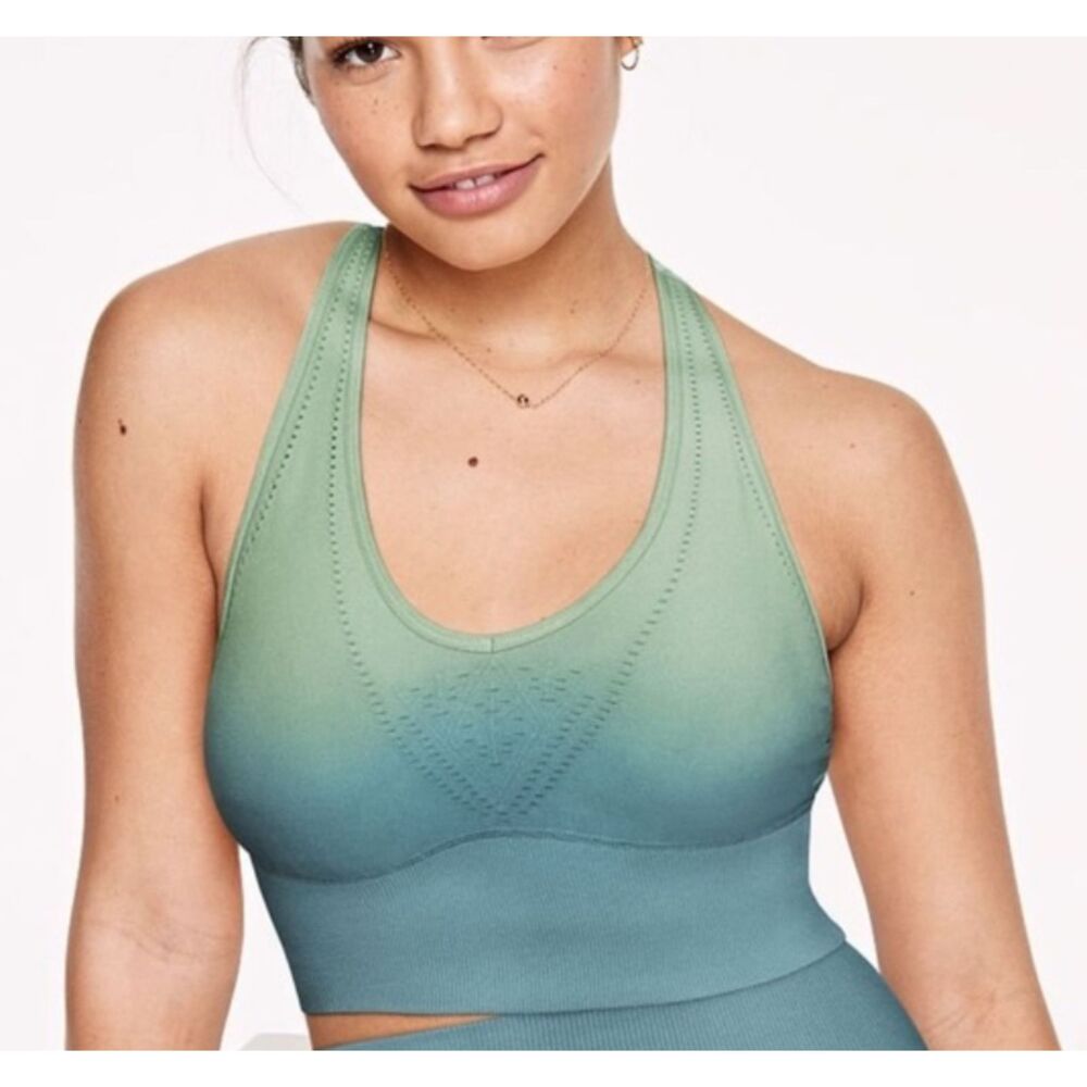 PINK Sport Ombre Green Blue Sports Bra XL Racerback Seamless Yoga Gym